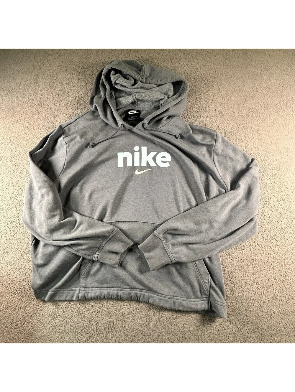 Nike Hoodie Womens 1X Blue Cropped Logo Pullover Fleece Sweatshirt Swoosh